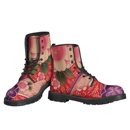 Cherry Blossom Kimono-Print Leather Boots for Modern Hippies - 3