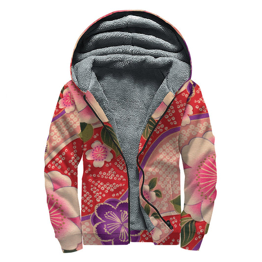 Cherry Blossom Dreamer: Sherpa-lined Zip Up Hoodie for Boho Babes - 1