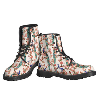 Cherry Blossom Peacock Print Leather Boho Boots - 3