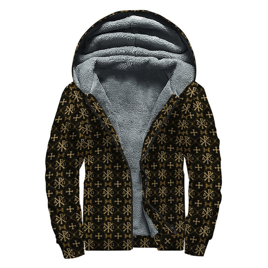 Chi-Rho Orthodox Pattern Print Sherpa Lined Zip Up Hoodie for Hippies - 1