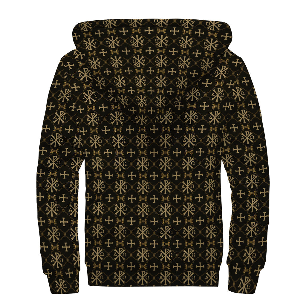 Chi-Rho Orthodox Pattern Print Sherpa Lined Zip Up Hoodie for Hippies - 2