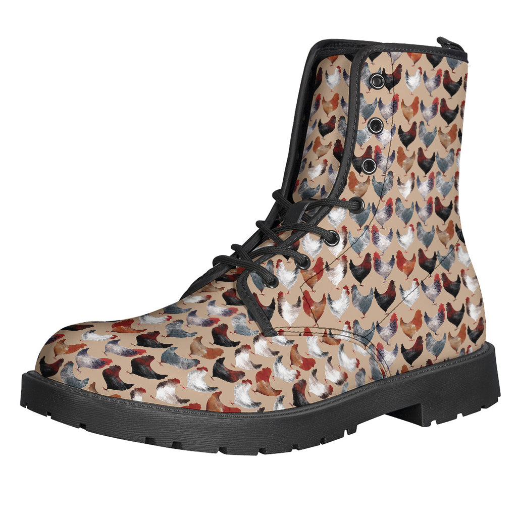 Groovy Chicken Painting Print Leather Boots - Embrace Your Inner Hippie! - 1