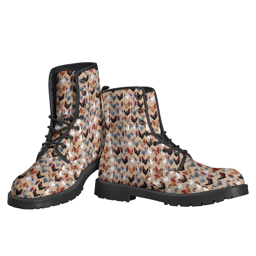 Groovy Chicken Painting Print Leather Boots - Embrace Your Inner Hippie! - 3