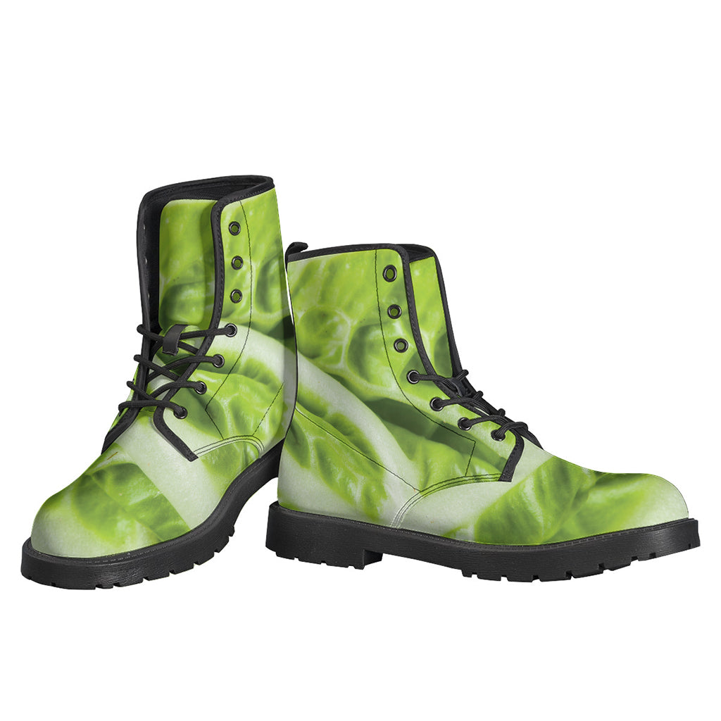 Groovy Chinese Cabbage Leaf Print Leather Boots for Free-Spirited Hippies - 3