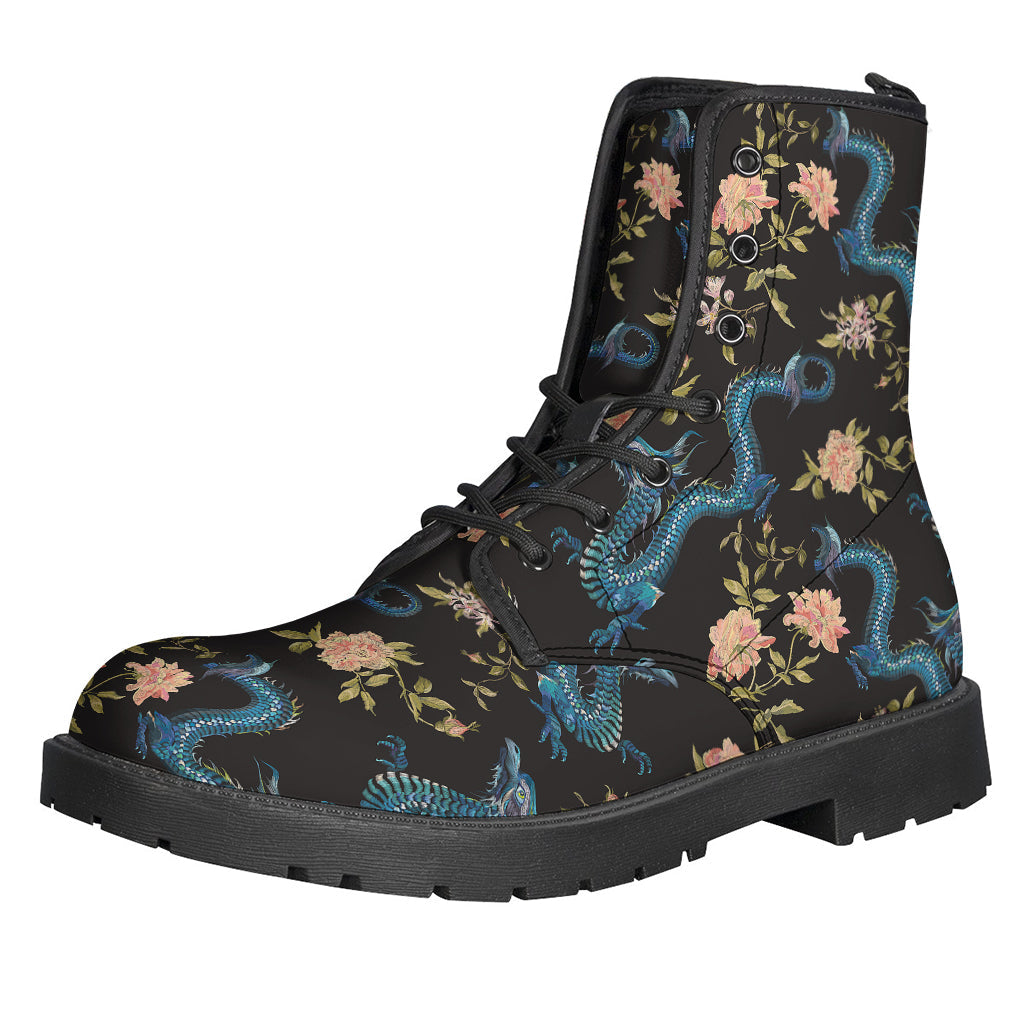 Chinese Dragon and Flower Pattern Leather Boots - Perfect for Hippie Style! - 1