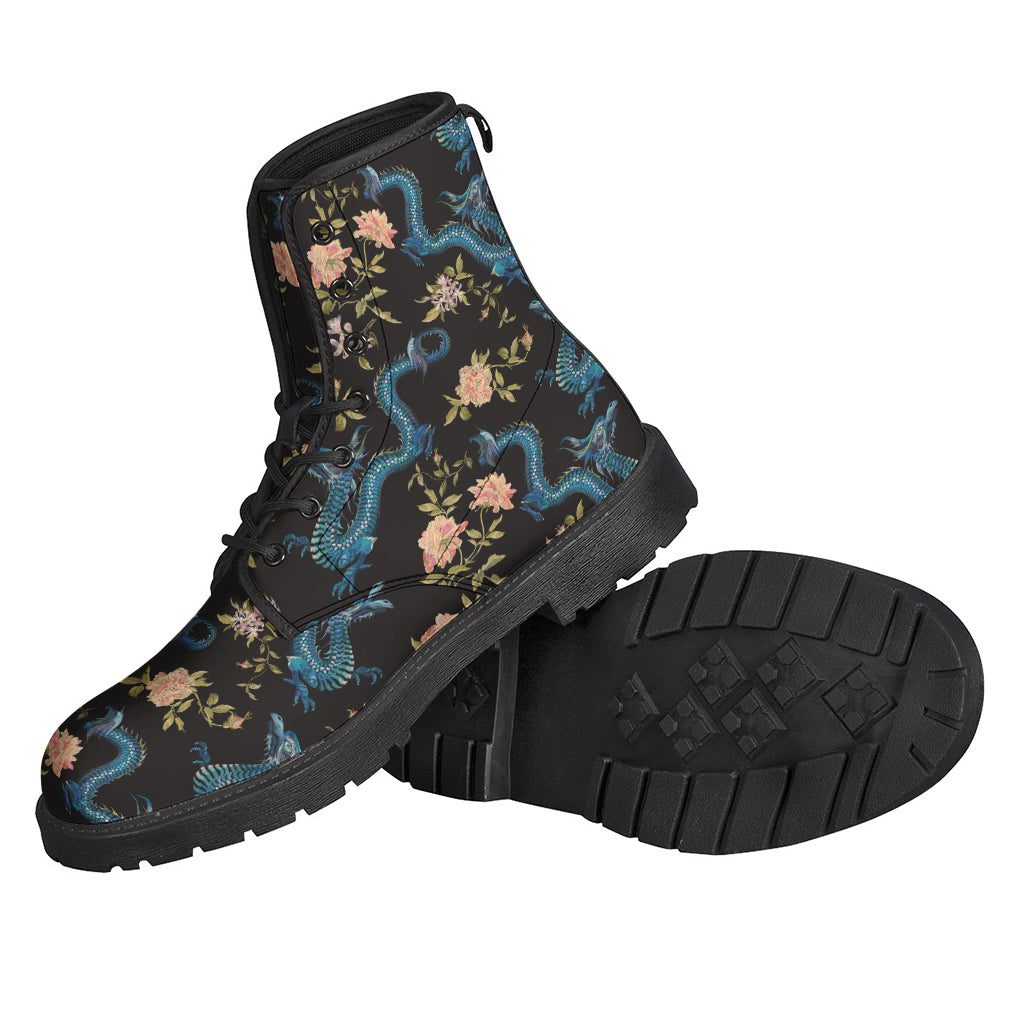 Chinese Dragon and Flower Pattern Leather Boots - Perfect for Hippie Style! - 2