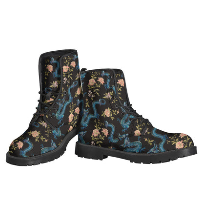 Chinese Dragon and Flower Pattern Leather Boots - Perfect for Hippie Style! - 3