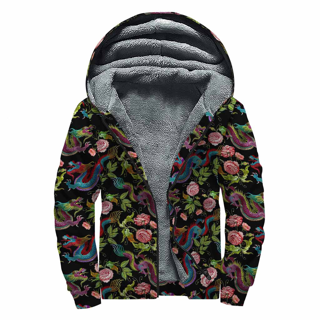 Dragon Flower Power: Sherpa Lined Zip Up Hoodie for Cool Hippies - 1