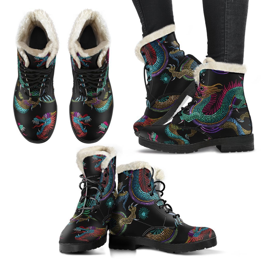 Dragon Dance Faux Fur Leather Boots: Unleash Your Inner Hippie - 2