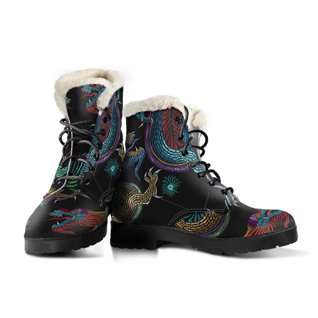 Dragon Dance Faux Fur Leather Boots: Unleash Your Inner Hippie - 3