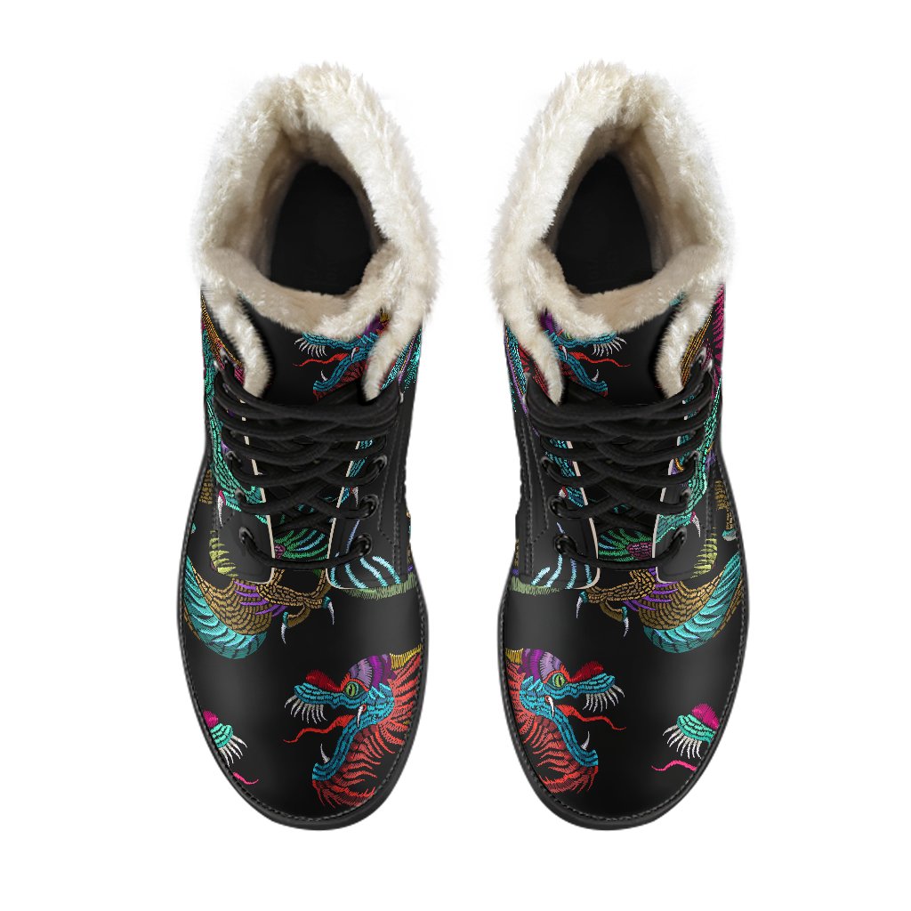 Dragon Dance Faux Fur Leather Boots: Unleash Your Inner Hippie - 4