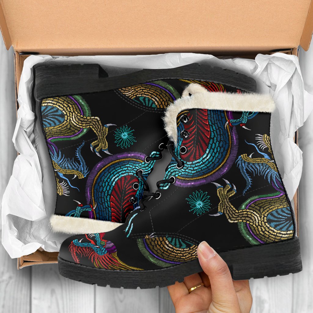 Dragon Dance Faux Fur Leather Boots: Unleash Your Inner Hippie - 5