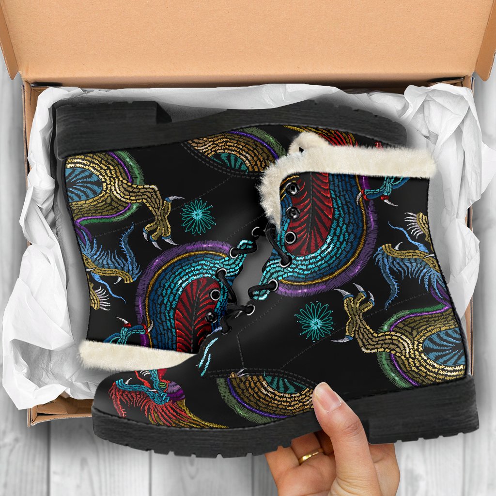 Dragon Dance Faux Fur Leather Boots: Unleash Your Inner Hippie - 5