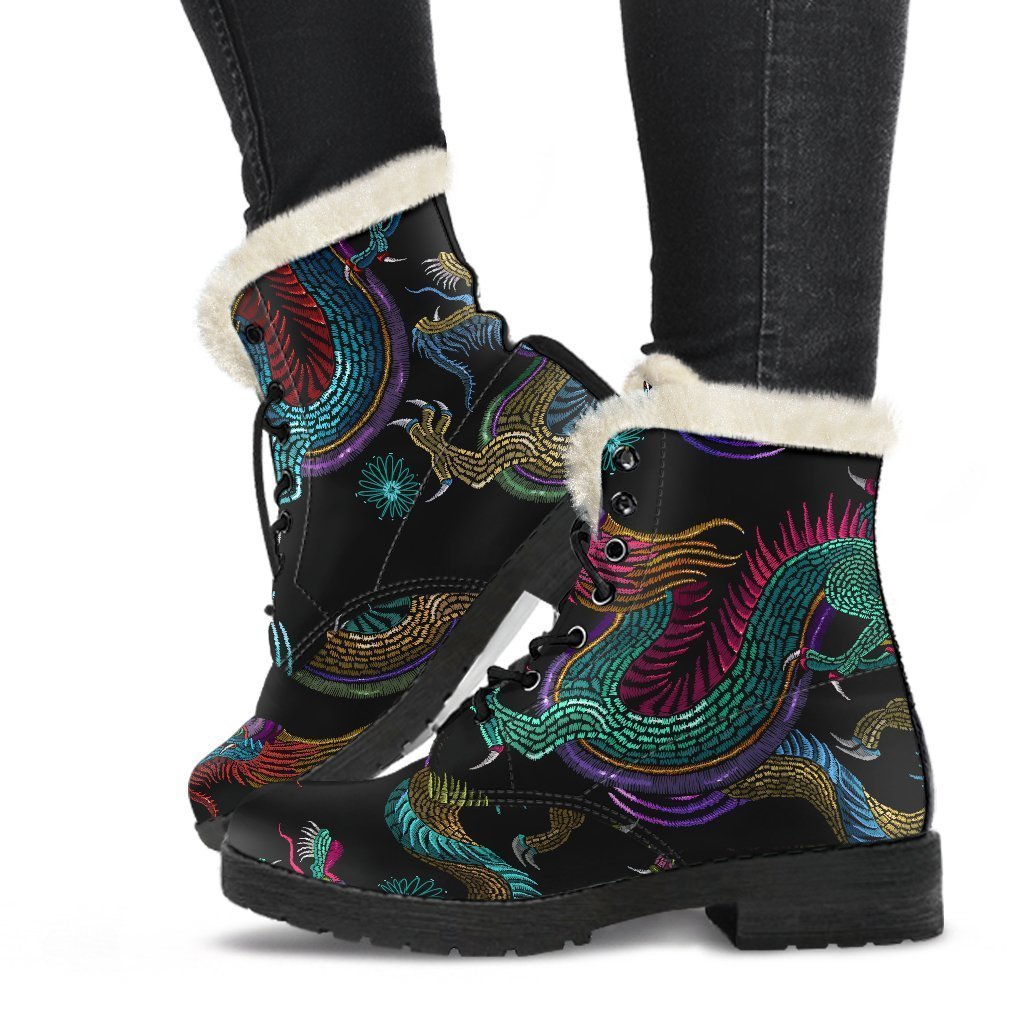 Dragon Dance Faux Fur Leather Boots: Unleash Your Inner Hippie - 1