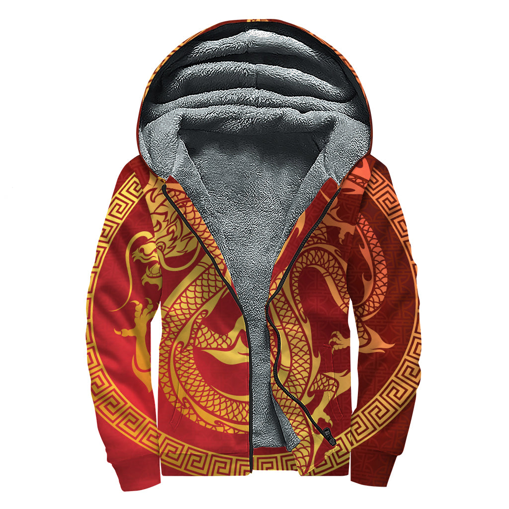 Chinese Dragon Zodiac Sign Sherpa Lined Hoodie for Hippie Soul - 1