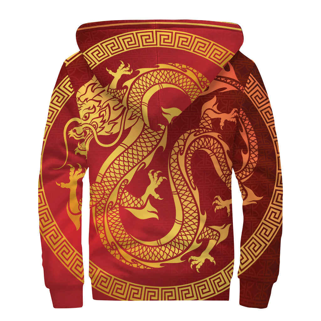 Chinese Dragon Zodiac Sign Sherpa Lined Hoodie for Hippie Soul - 2