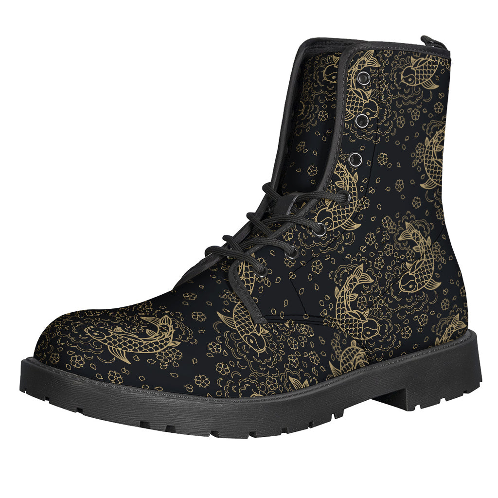 Chinese Koi Carp Pattern Print Leather Boots for the Free-Spirited Hippie - 1