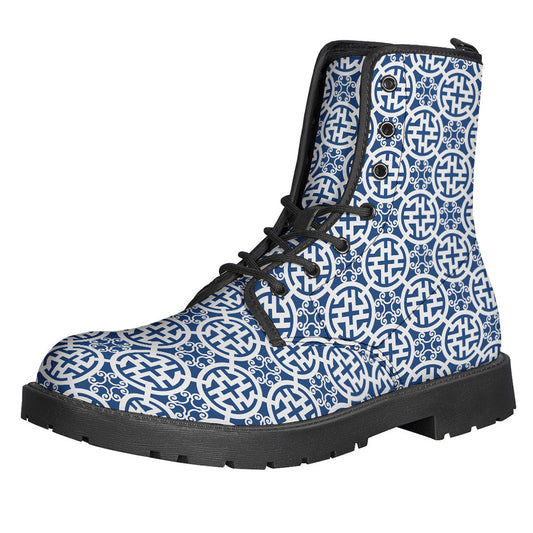 Chinese Luck Symbol Printed Leather Boots for the Free-Spirited Hippies - 1