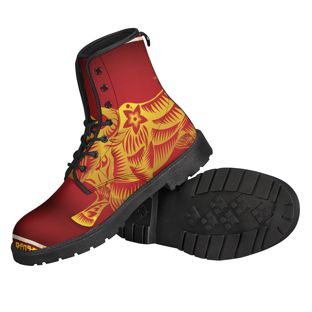 Chinese Ox Zodiac Print Leather Boots for Hippies with a Lightweight Twist - 2