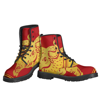 Chinese Ox Zodiac Symbol Printed Leather Lightweight Boots for the Free-Spirited Hippies - 3