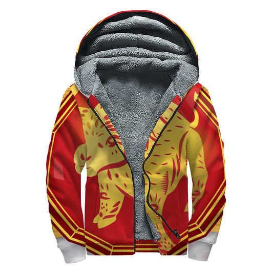 Chinese Ox Zodiac Symbol Sherpa Hippy Hoodie - 1