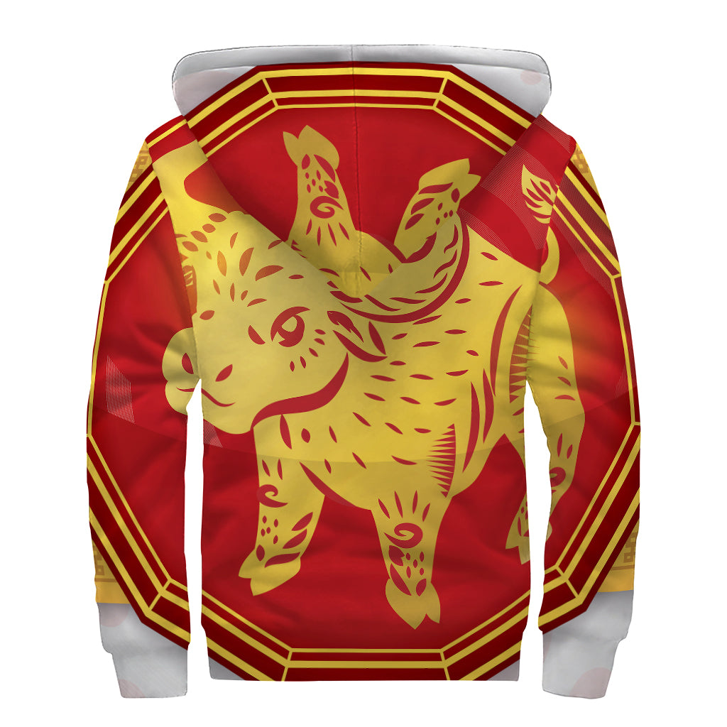 Chinese Ox Zodiac Symbol Sherpa Hippy Hoodie - 2