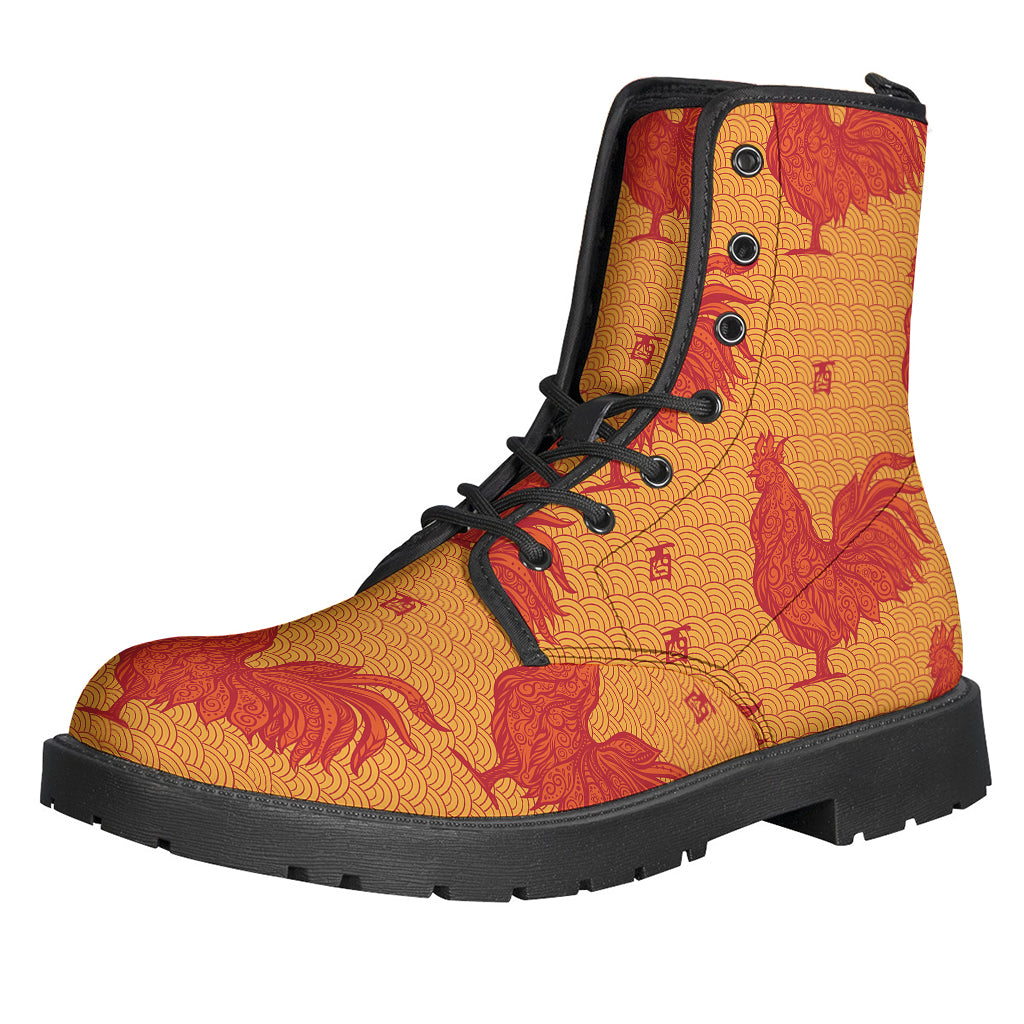 Step into the Bohemian Life with Chinese Rooster Pattern Print Leather Boots - 1