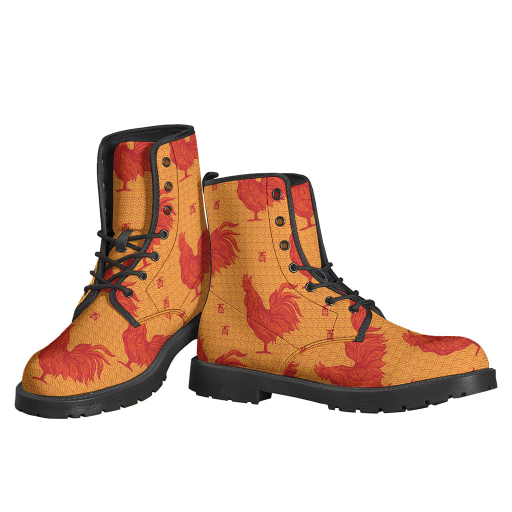 Step into the Bohemian Life with Chinese Rooster Pattern Print Leather Boots - 3