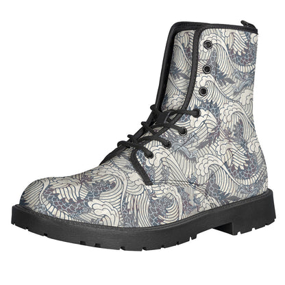 Groovy Chinese Sea Dragon Pattern Leather Lightweight Boots for Peace-Loving Hippies! - 1