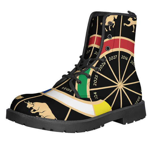 Chinese Zodiac Calendar Wheel Print Leather Boots: The Perfect Hippie Footwear Choice - 1