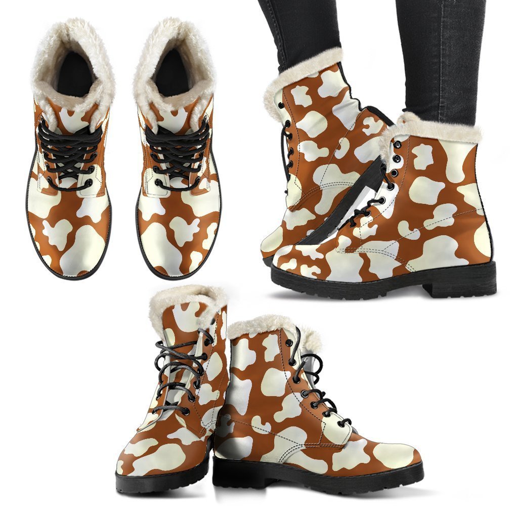 Groovy Chocolate and Milk Cow Print Faux Fur Leather Boots for the Hippie Soul - 2