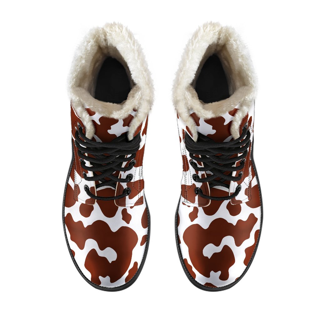 Chocolate Brown and White Cow Print Faux Fur Leather Boots: Groovy Hippie Style - 4