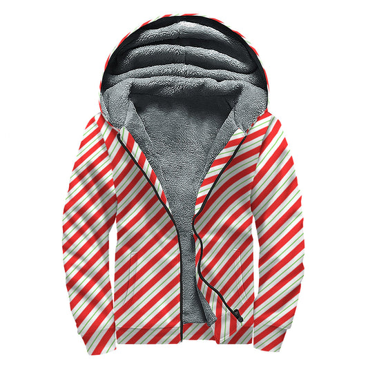 Groovy Candy Cane Stripe Sherpa Lined Zip Up Hoodie for Hippies - 1