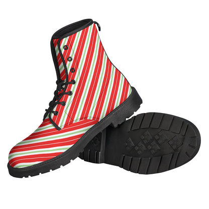 Candy Cane Stripes Leather Hippie Boots: A Festive Twist on Boho Style - 2