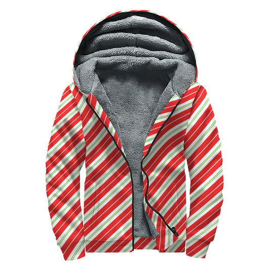 Groovy Christmas Candy Cane Stripes Hippie Sherpa Lined Zip Up Hoodie - 1