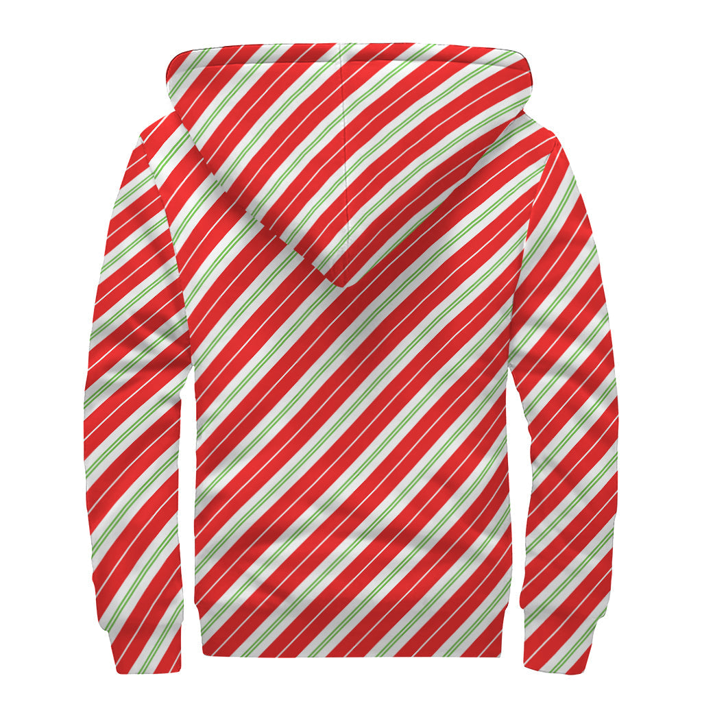 Groovy Christmas Candy Cane Stripes Hippie Sherpa Lined Zip Up Hoodie - 2