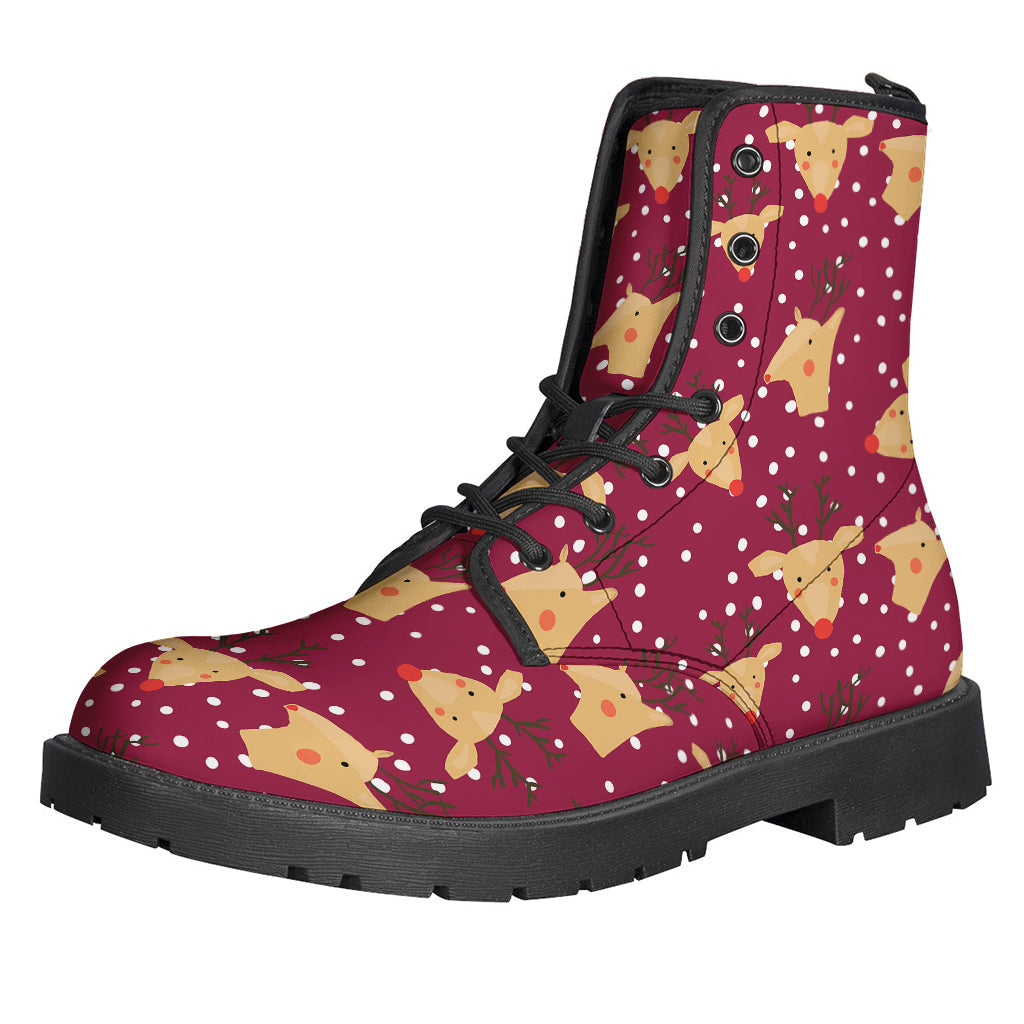 Groovy Christmas Deer Pattern Leather Boots for Trendy Hippies - 1