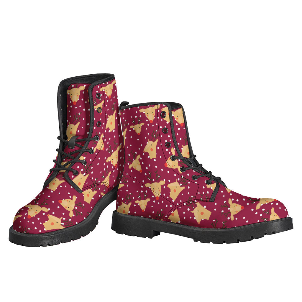 Groovy Christmas Deer Pattern Leather Boots for Trendy Hippies - 3