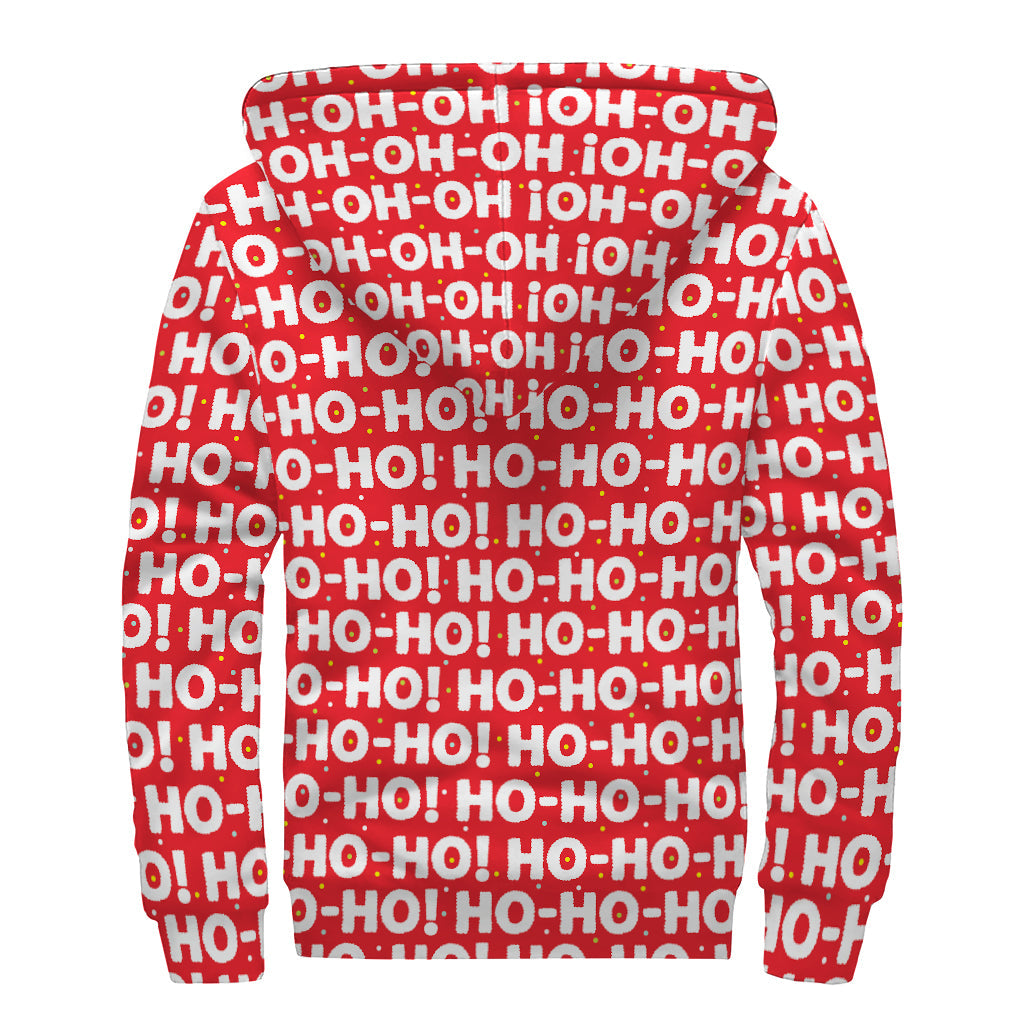 Christmas Ho Ho Ho Pattern Print Sherpa Lined Zip Up Hoodie for Trendy Hippies - 2