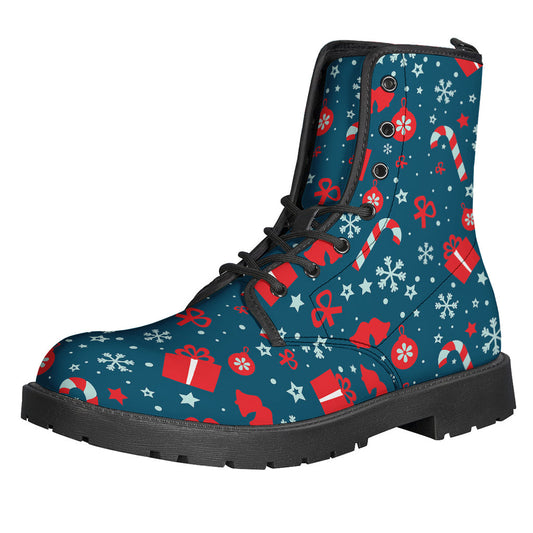 Groovy Christmas Elements Pattern Print Leather Boots for Stylish Hippies - 1