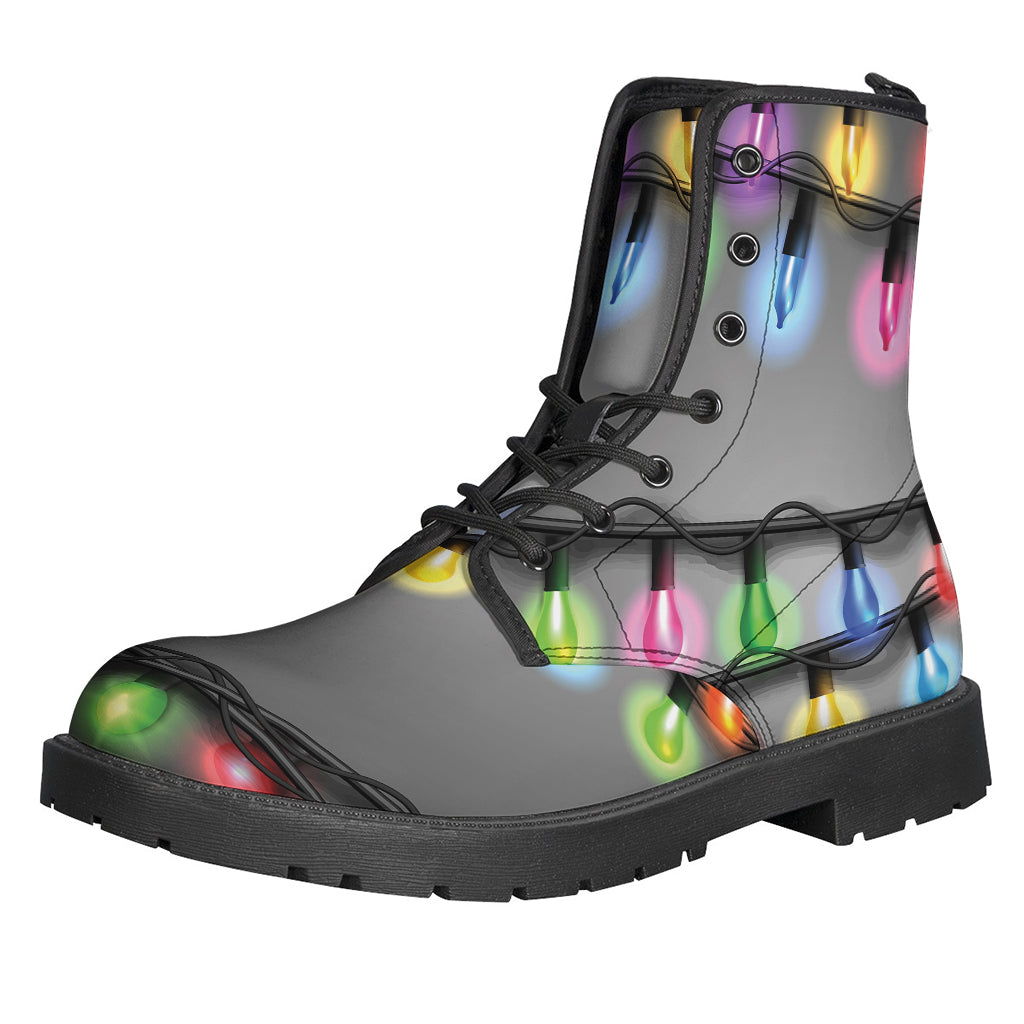 Boho Bliss: Christmas Holiday Lights Leather Lightweight Boots for Free Spirits - 1