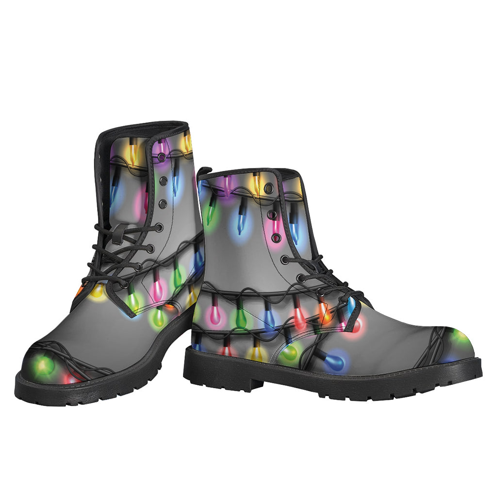 Boho Bliss: Christmas Holiday Lights Leather Lightweight Boots for Free Spirits - 3