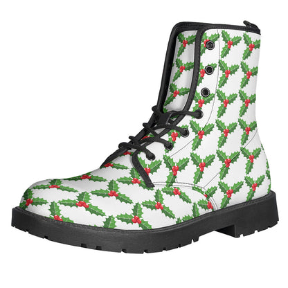 Groovy Holly Berry Pattern Leather Boots for Free-Spirited Hippies - 1