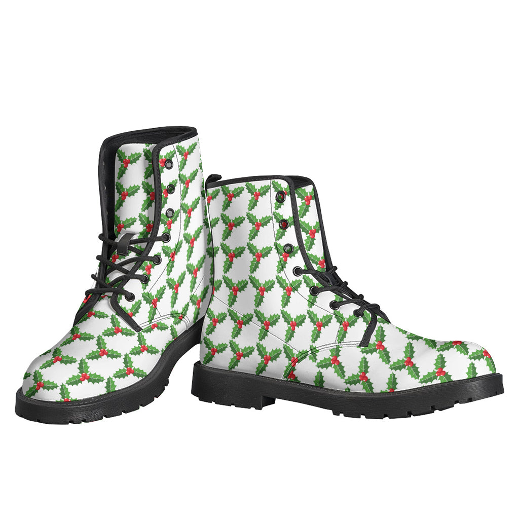 Groovy Holly Berry Pattern Leather Boots for Free-Spirited Hippies - 3