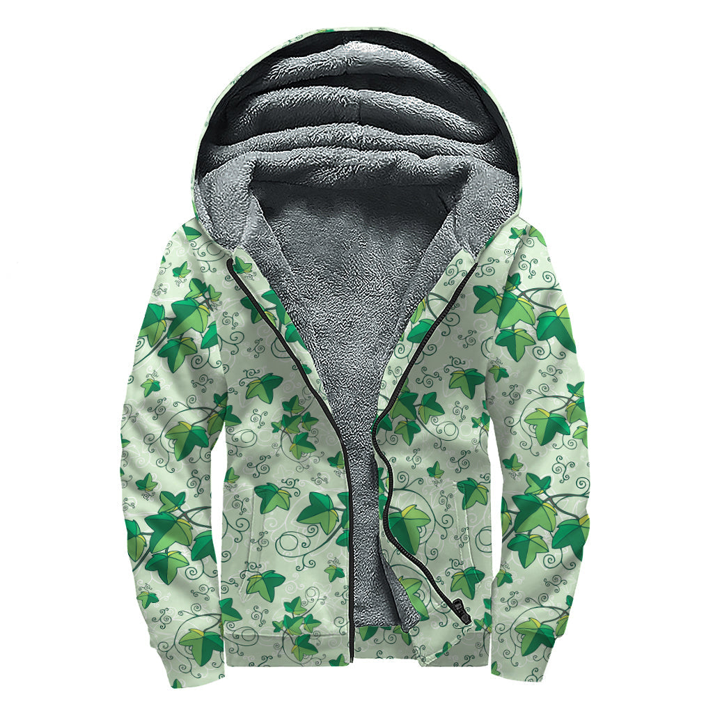 Christmas Ivy Leaf Pattern Sherpa Lined Zip Up Hoodie for the Free-Spirited Hippies - 1