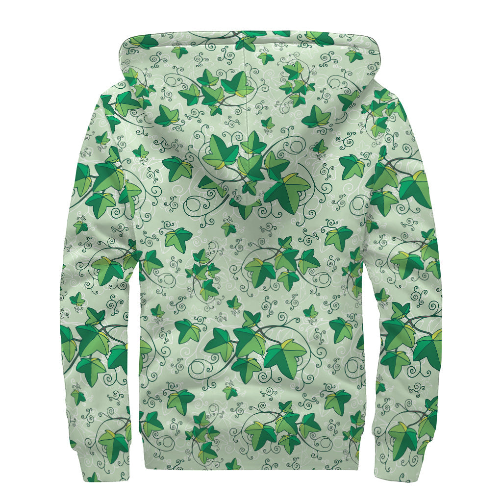 Christmas Ivy Leaf Pattern Sherpa Lined Zip Up Hoodie for the Free-Spirited Hippies - 2