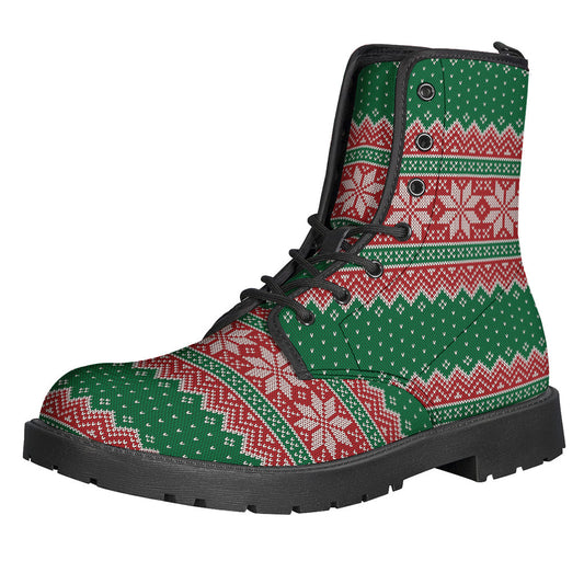 Groovy Christmas Knitted Pattern Leather Boots for Modern Hippies - 1