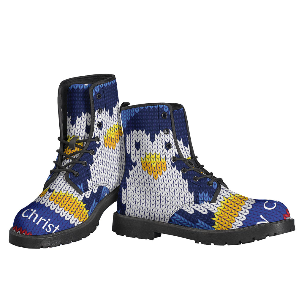 Groovy Penguin Knitted Leather Boots for Trendy Hippies - 3