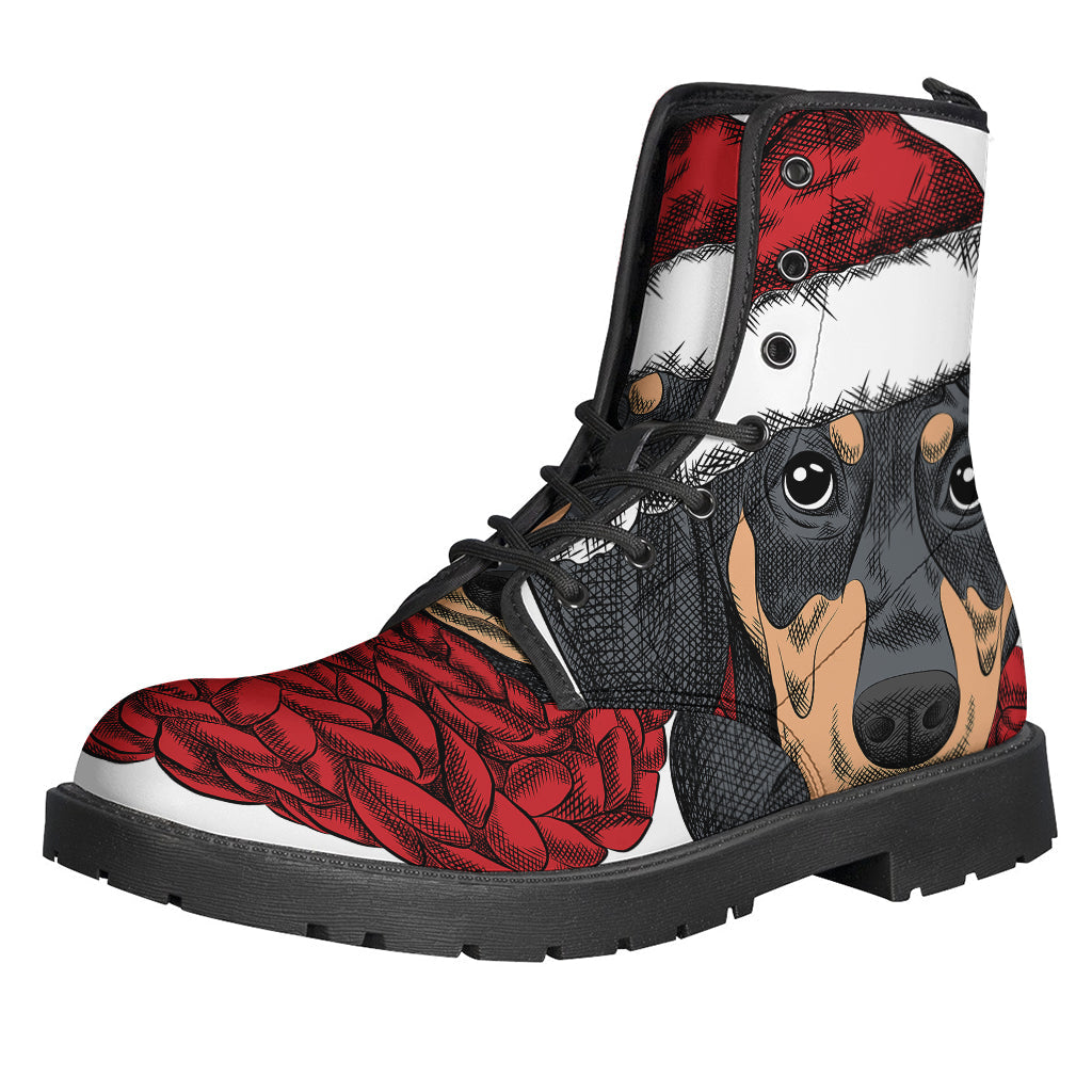 Groovy Dachshund Print Leather Boots for Stylish Hippies - 1