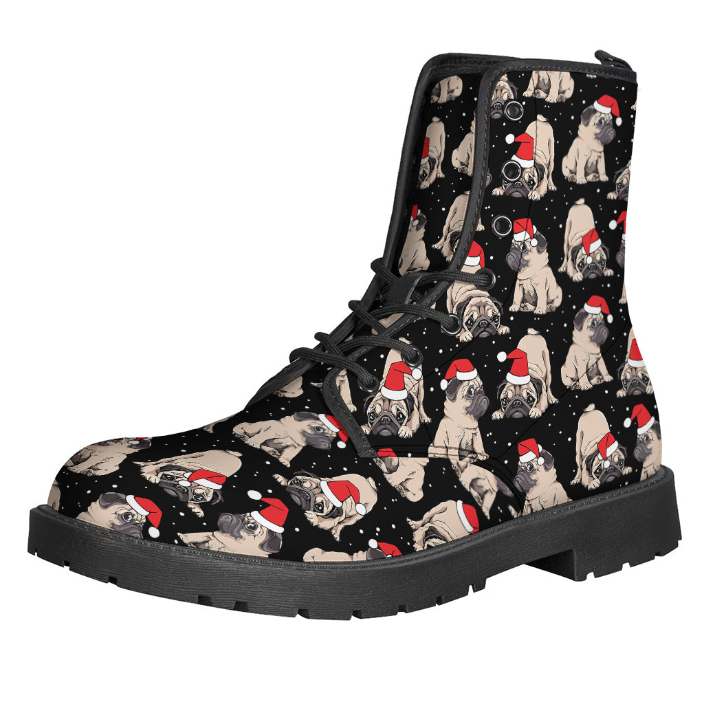 Funky Santa Pug Pattern Leather Lightweight Boots for Hippies - 1